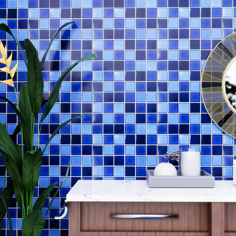 Cobalt blue with Navy Blue and Sky Blue Square 2x2 Porcelain Mosaic Tile for Floor and Wall Tile, Pool Tile,  Bathroom and Kitchen Walls Kitchen Backsplashes - Tenedos