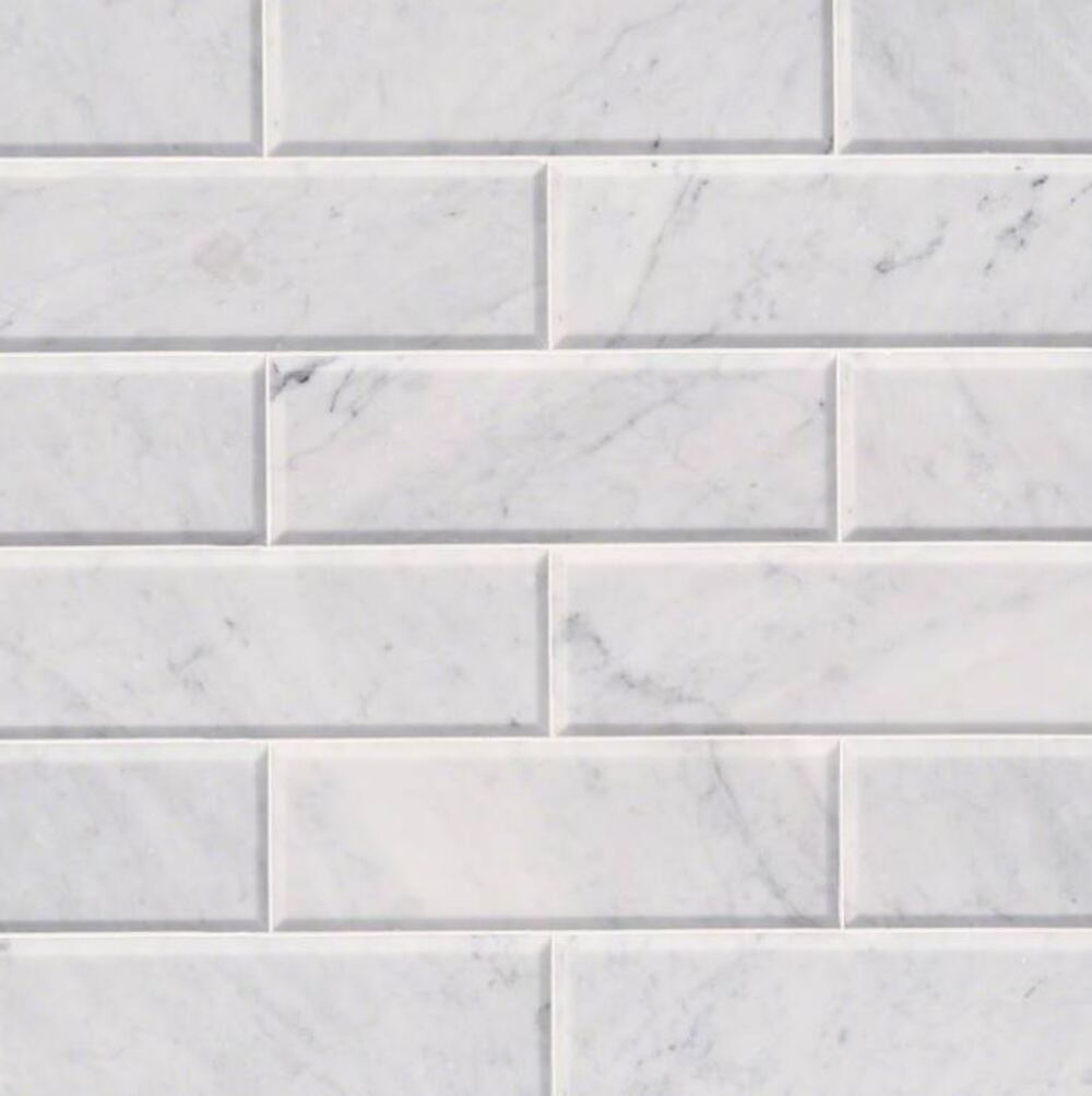 4x12 Marble White Cool Carrara Arabescato Subway Wall Tile Beveled Edge Honed for Bathroom Wall, Kitchen Wall, Backsplash, Fireplace Surround