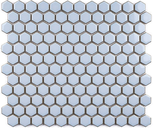Vintage Sky Blue Hexagon Porcelain Wall Floor Mosaic Tile Polished for Kitchen Backsplash, Bathroom Shower, Accent décor
