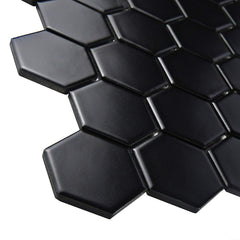 Black 2 Inch Hexagon Mosaic matte Wall Floor Tile, 10 pieces (10 Sqft)