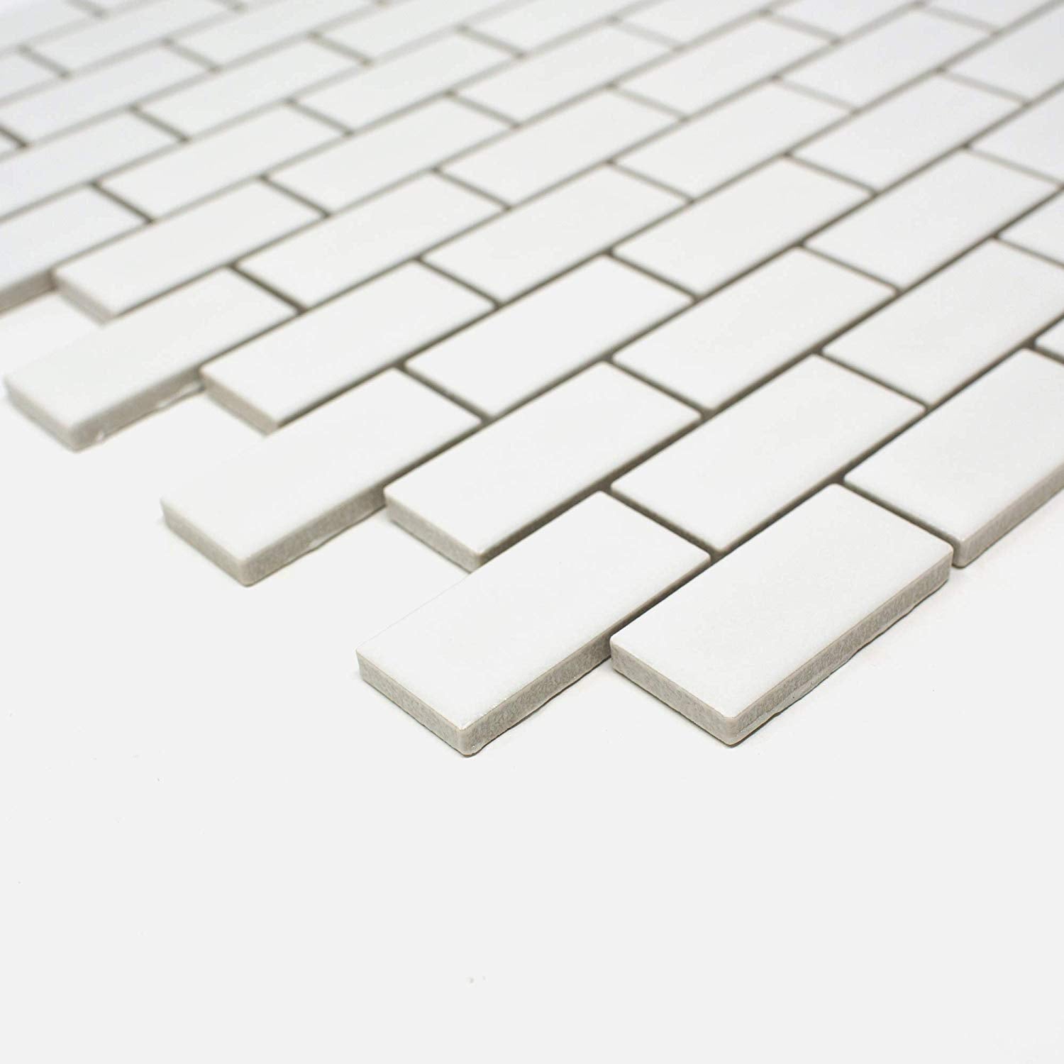 White 1x2 Brick Porcelain Matte Finish Mosaic Wall Tile  for Kitchen Backsplash, Bathroom Shower, Accent decor