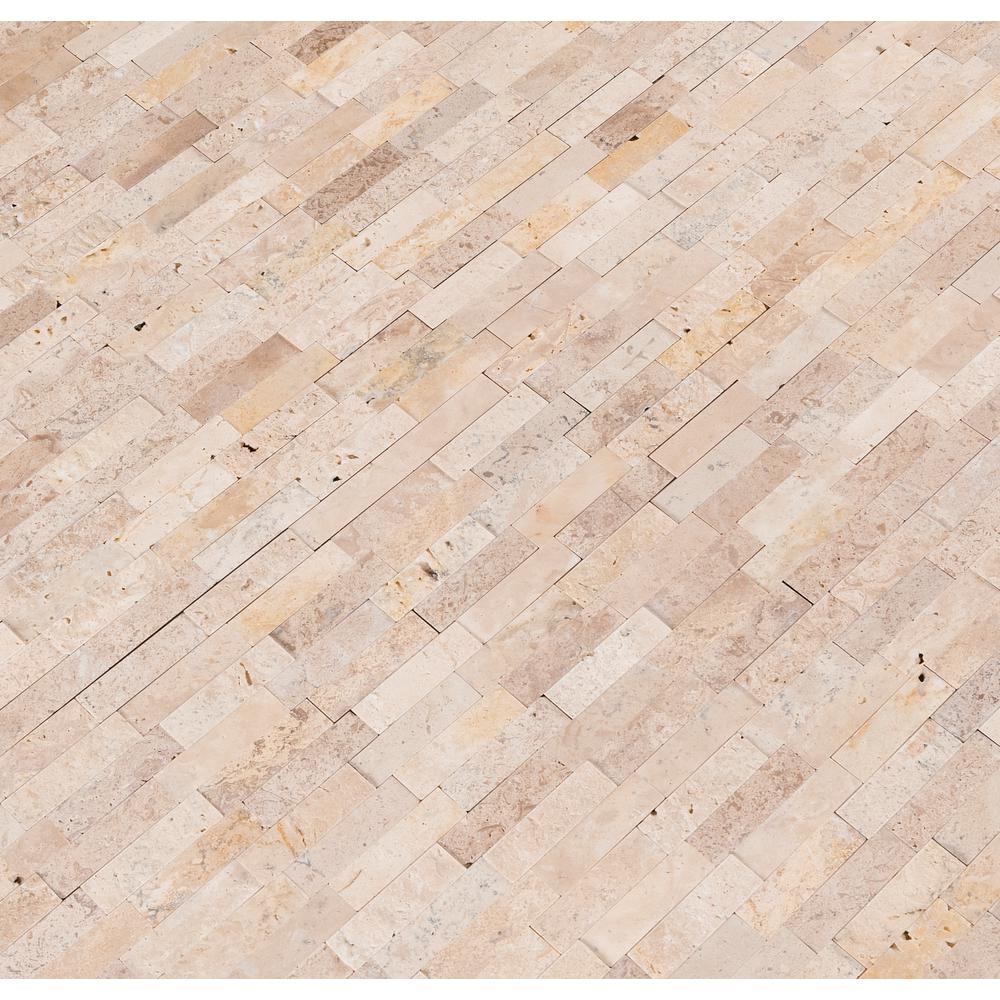 Peel & Stick Ivory Travertine Honed and Split Face Mix Brick Pattern Mosaics for Kitchen Backsplash & Wall Tile