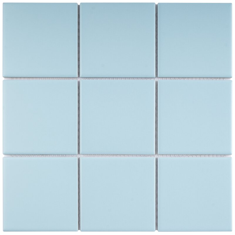 Porcelain 3-3/4 in. x 3-3/4 in. Matte Mesh-Mounted Mosaic for Backsplah, Bathroom Floor & Wall Tiles (11 pcs/case) (Soft Cloud Blue)