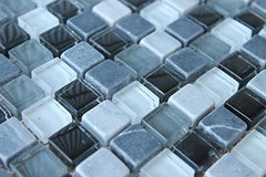 10 Sq Ft - Bliss Midnight Stone and Glass Square 5/8x5/8 Mosaic Wall Tile for bathroom Shower, kitchen backsplash