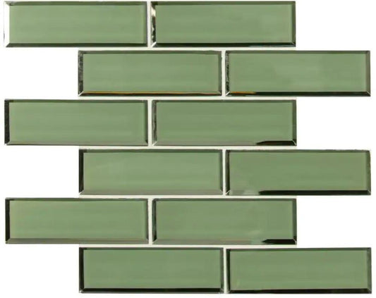 Evergreen Beveled Look Subway 2x6 Glass Mosaic Wall Tile for Kitchen Backsplash, Bathroom Walls