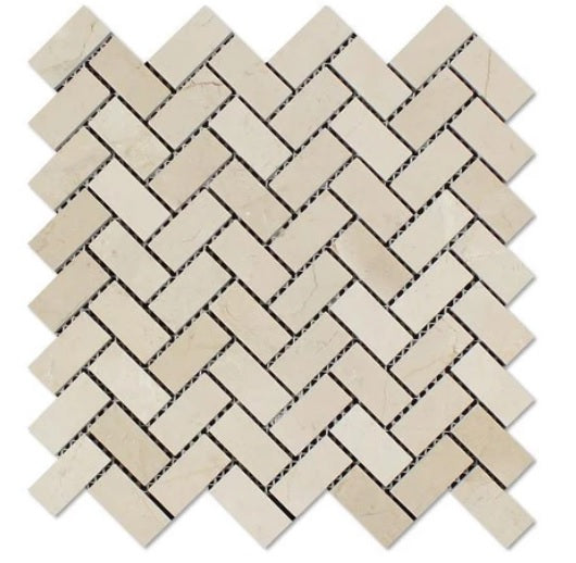 Crema Marfil Marble 1x2 Herringbone Mosaic (Honed)  by Vogue Tile