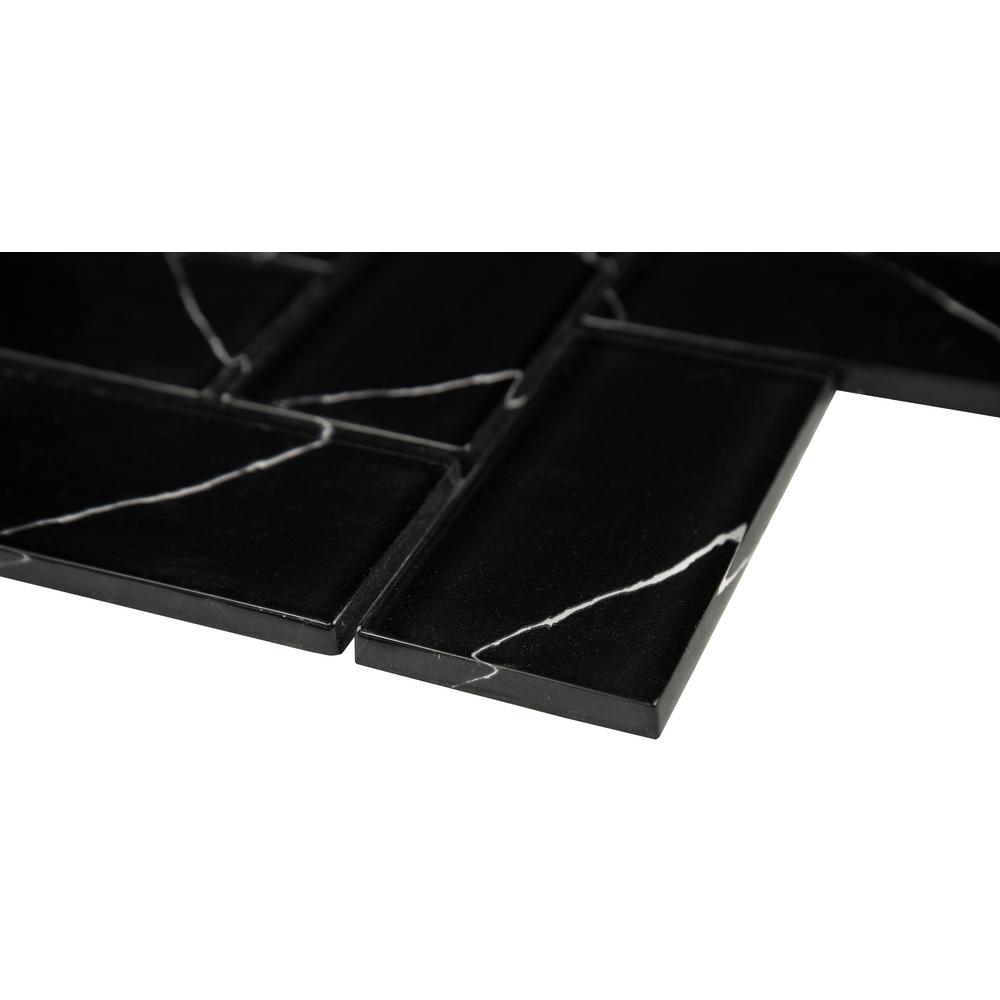 MSI Nero Marquina Herringbone Glass Mesh-Mounted Mosaic Wall Tile