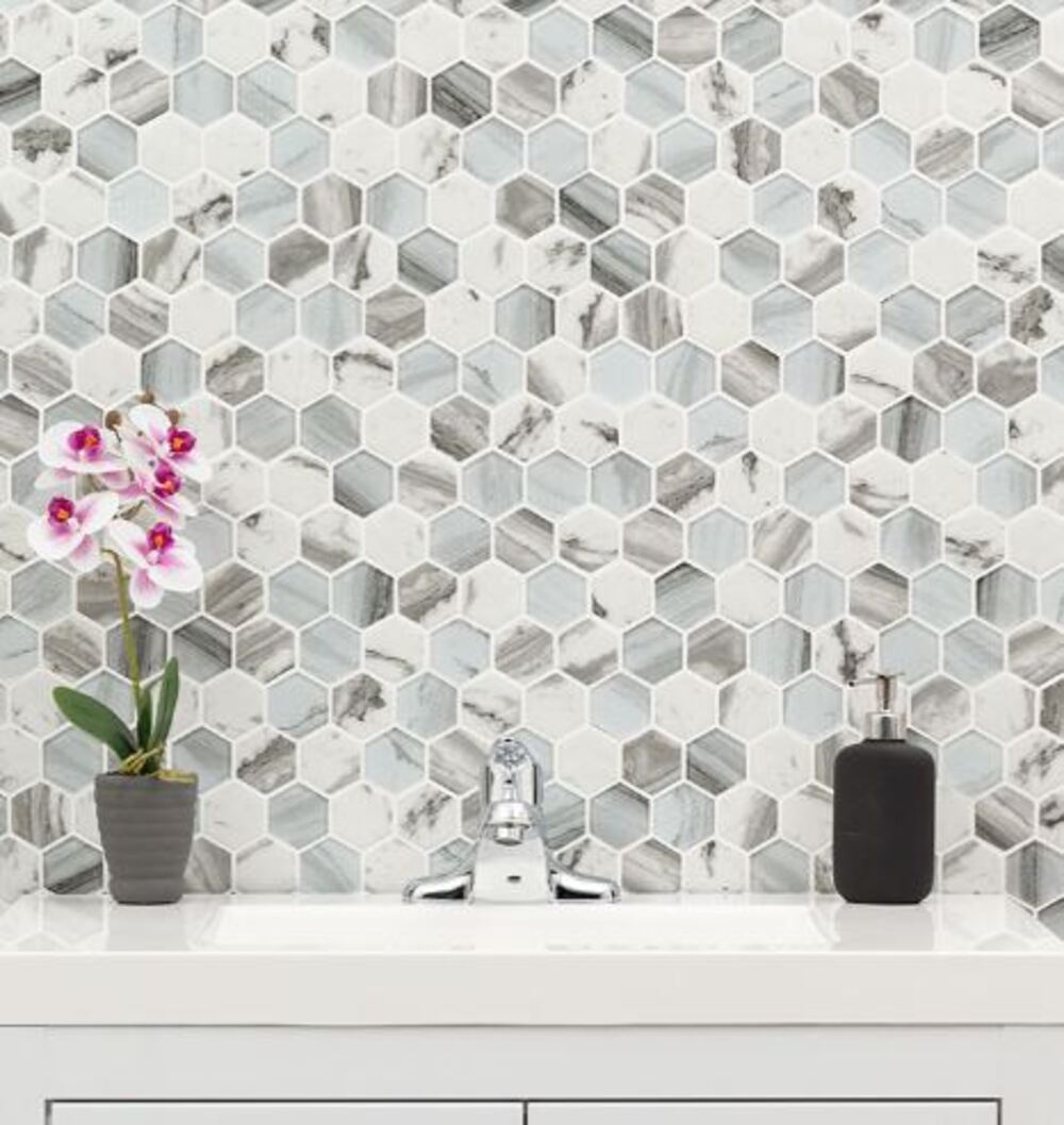 Charcoal Smoke Greyish Glass Hexagon Mosaic Wall Tile for Kitchen Backsplash, Bathroom Wall, Accent Wall, Spa