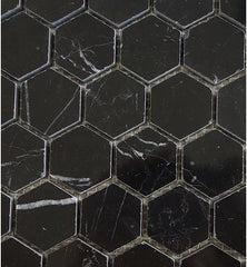 Nero Marquina Black Marble Hexagon Mosaic Floor Wall Tile 1 inch Polished