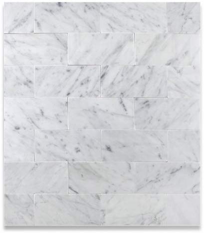 Carrara Marble Italian White Bianco 3x6 Honed Subway Floor and Wall Tile for Kitchen Backsplash, Bathroom, Fireplace Surround