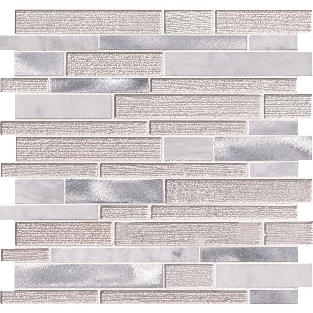 MSI White Wave Interlocking 12 in. x 12 in. x 4mm Glass/Stone/Metal Mesh-Mounted Mosaic Tile