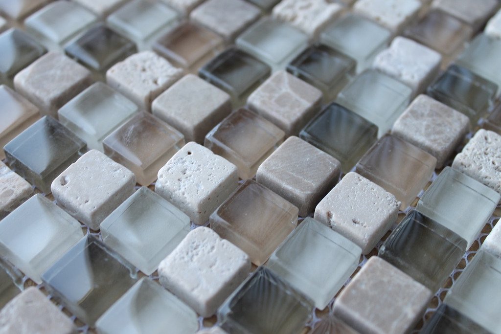 10 Sq Ft - Bliss Bamboo Stone and Glass 5/8 x 5/8 Square Mosaic Wall Tiles - Kitchen Backsplash/Tub Surround