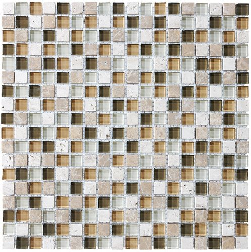 10 Sq Ft - Bliss Bamboo Stone and Glass 5/8 x 5/8 Square Mosaic Wall Tiles - Kitchen Backsplash/Tub Surround