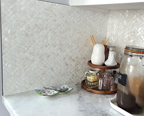 Genuine Natural Mother of Pearl Oyster Herringbone Shell Mosaic Wall Tile w/Backing for Kitchen Backsplash, Bathroom Wall, Accent Walls