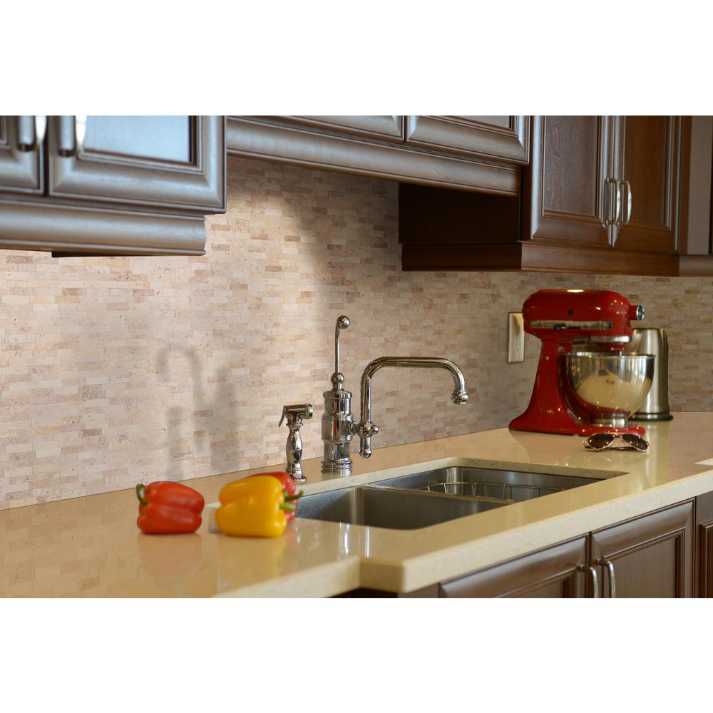 Peel & Stick Ivory Travertine Honed and Split Face Mix Brick Pattern Mosaics for Kitchen Backsplash & Wall Tile