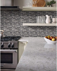 Mix Grigio and Silver Interlocking Glass Mosaic Wall Tile for Kitchen Backsplash, Wall Tile for Bathroom, Shower Wall Tile, Accent Wall