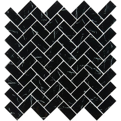 MSI Nero Marquina Herringbone Glass Mesh-Mounted Mosaic Wall Tile