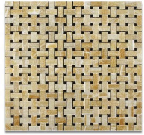 Honey Onyx Marble  Basketweave with Black Tile Premium - Polished