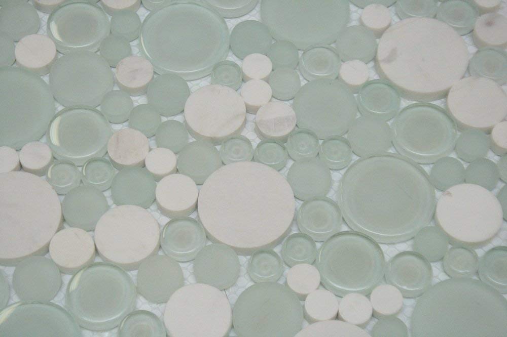 Bubbles Snow Dove Mosaic Tiles with White Marble with Frosted and Polished Glass  for Bathroom and Kitchen Walls Kitchen Backsplashes