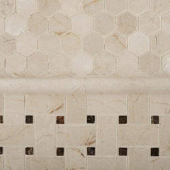 Crema Marfil Polished Marble Basketweave with Dark Emperador Dots