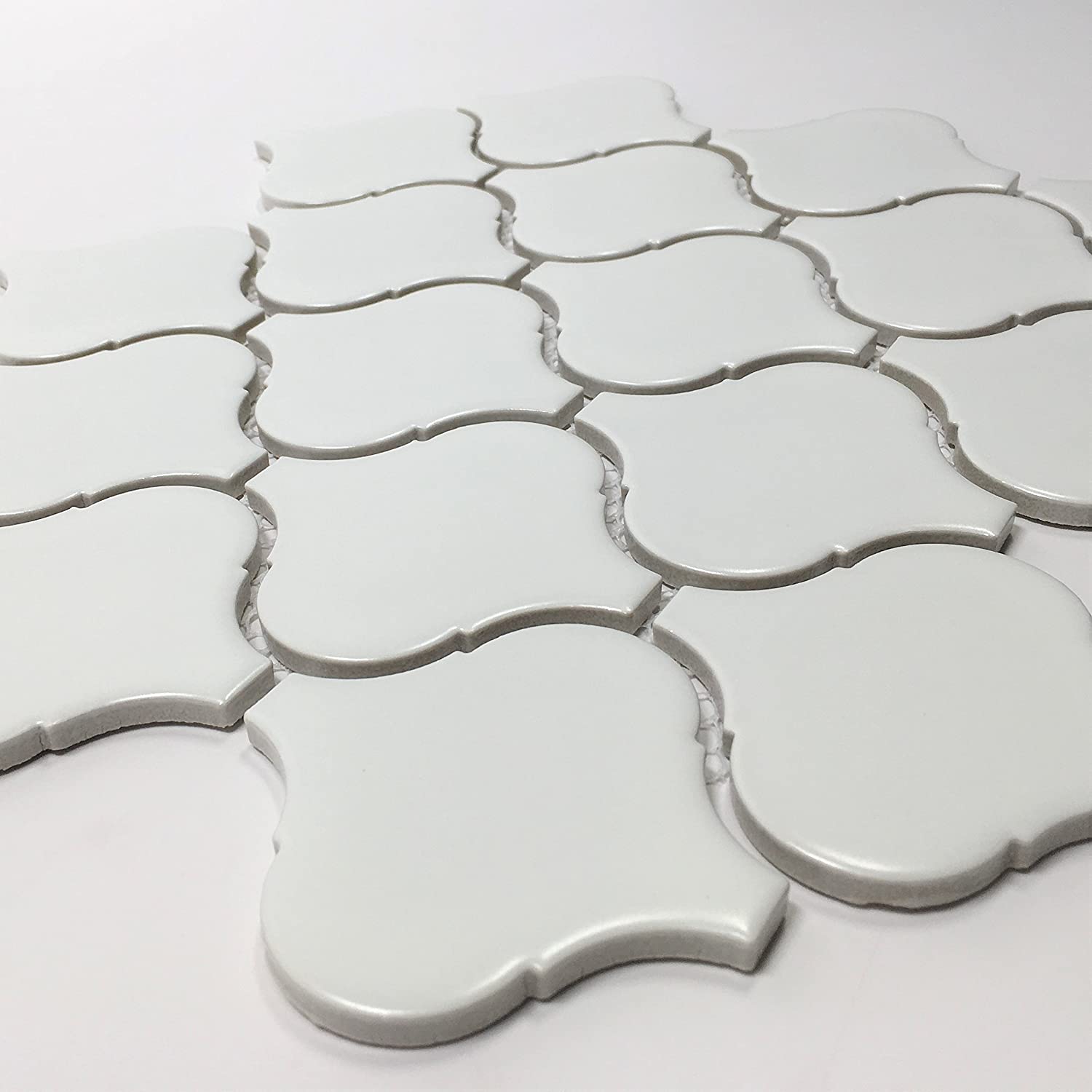 Arabesque 11 in. x 9.5 in. x 6 mm Glazed Porcelain Mesh-Mounted Matte Mosaic Tile (11 pcs / case) (WHITE) - Tenedos