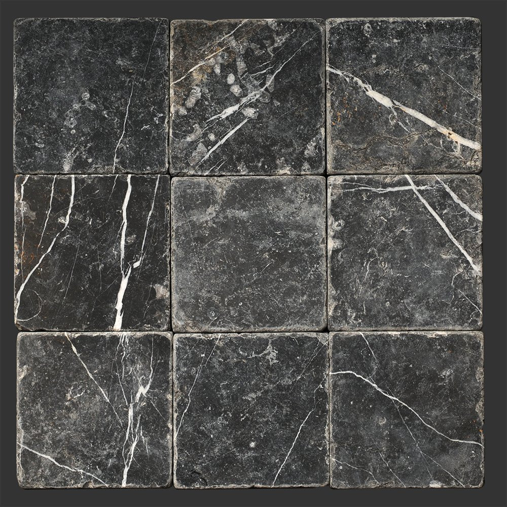 Taurus Black Marble 4" x 4" Tumbled Field Tile - (box of 5 sq. ft.)