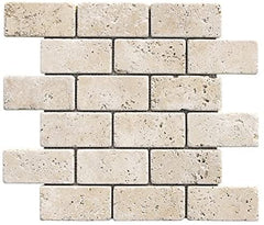 Light, Ivory, White, Chiaro Tumbled Travertine 1 SQFT (2x4 MOSAIC)