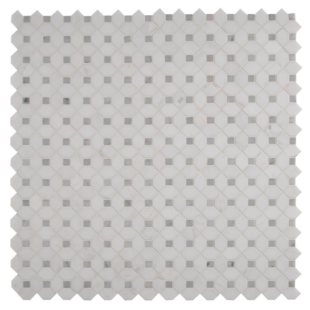 MS International Bianco Dolomite Dotty  Polished Marble Mesh-Mounted Mosaic Tile