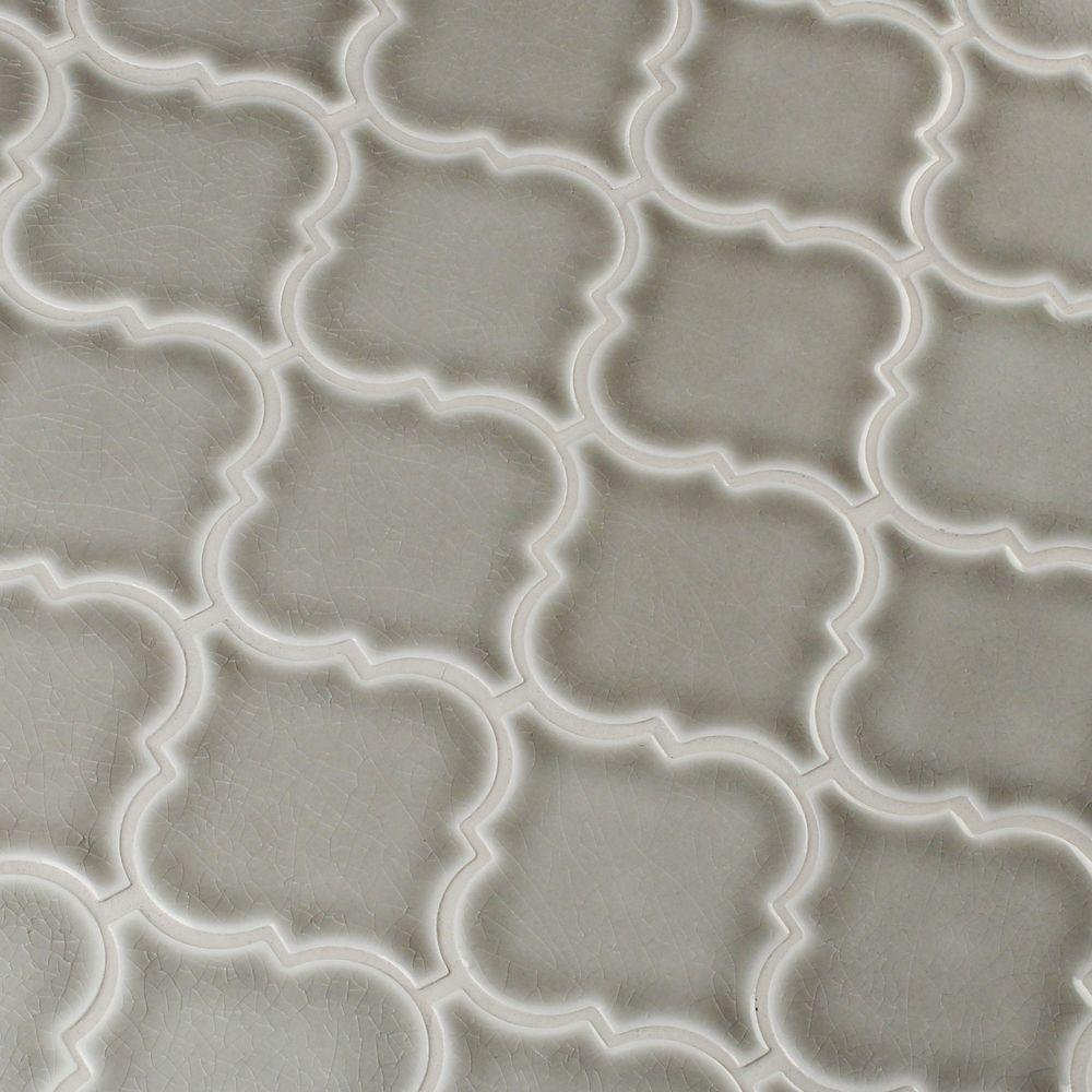 MS International Dove Gray Arabesque 10-1/2 in. x 15-1/2 in. x 8 mm Glazed Ceramic Mesh-Mounted Mosaic Wall Tile for Kitchen Backsplash, Bathroom Shower, Accent Décor