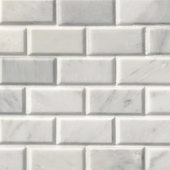 MS International Greecian White 2x4 Polished Beveled Marble Mesh-Mounted Mosaic Floor Wall Tile