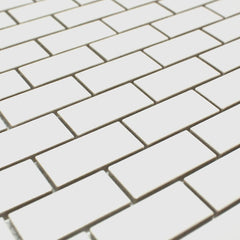 White 1x2 Brick Porcelain Matte Finish Mosaic Wall Tile  for Kitchen Backsplash, Bathroom Shower, Accent decor