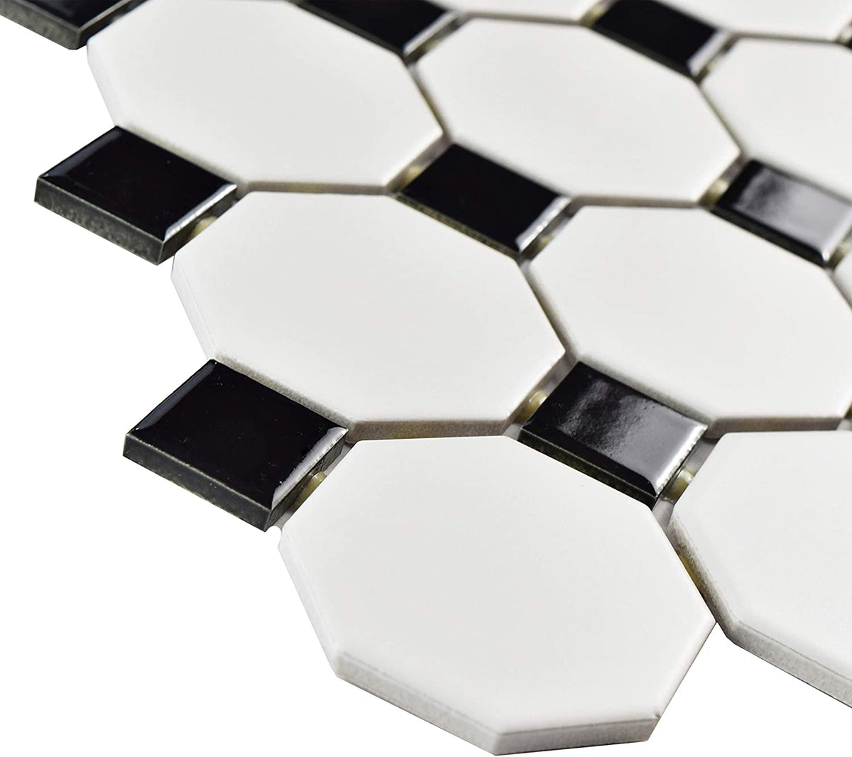 SomerTile FXLM2OWD Retro Octagon Porcelain Floor and Wall Tile, 11.5" x 11.5", Matte White with Glossy Black Dot - Tenedos