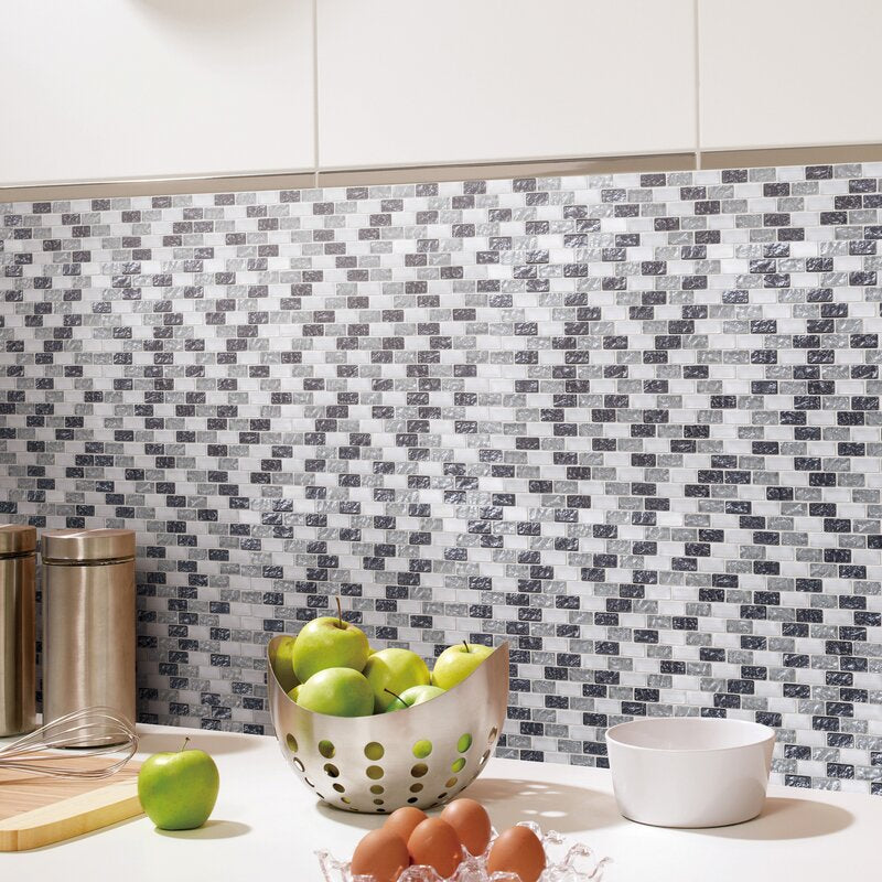 Gray and White Brick Shell Glass Mosaic Tile for Backsplash  -  Tenedos