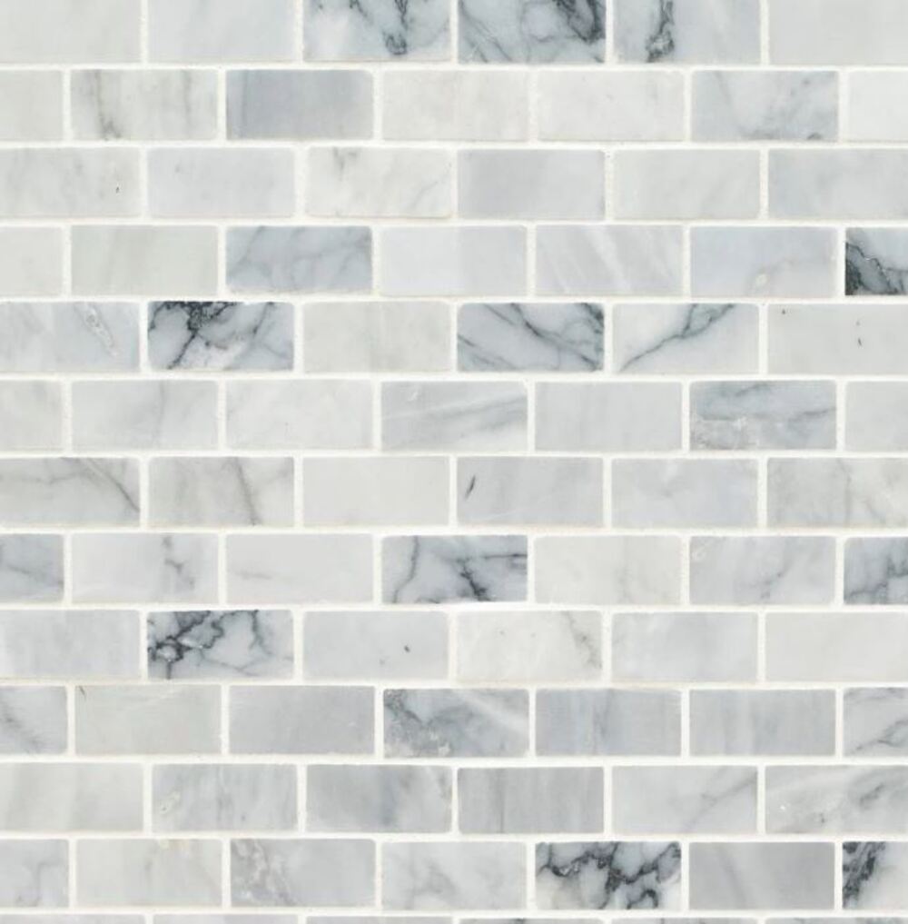 Carrara White with Grey Brick 1x2 Inch Marble Mosaic Floor and Wall Tile, Kitchen Backsplash, Accent Wall, Pool Tile