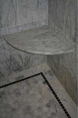 Tenedos Italian White Carrara Marble Polished 18'' Corner Solid Surface Wall Mount Shower Seat