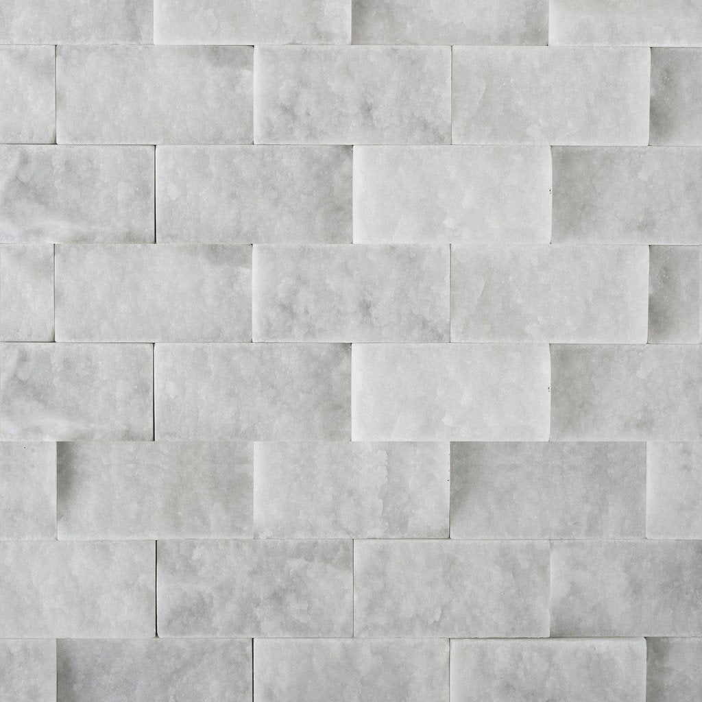 Italian Bianco Carrera White Carrara 1x2  Marble SplitFace Mosaic Wall Tile Backsplash for Bathroom Shower, Fireplace, Kitchen, Accent decor