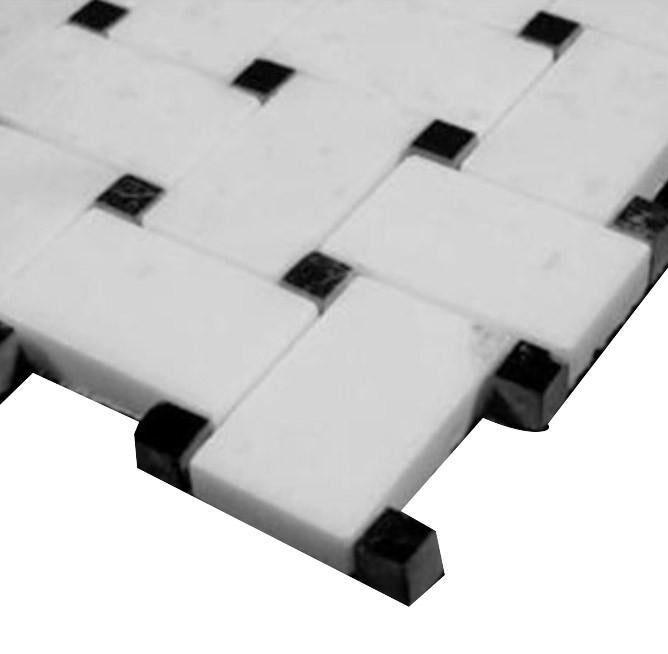 Statuary Crystal Marble Italian White Statuario Basketweave Mosaic Floor Wall Tile with Nero Black Dots Polished