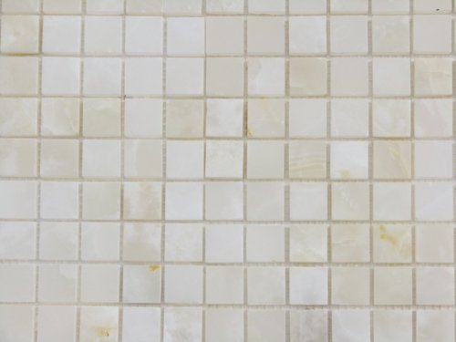 1x1 White Onyx Polished Marble Mosaic Tiles Meshed on 12x12 Sheet for Backsplash, Shower Walls, Bathroom Floors