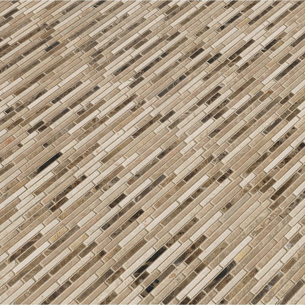 MS International Emperador Blend Bamboo 12 in. x 12 in. x 10 mm Brown Marble Mesh-Mounted Mosaic Wall Tile