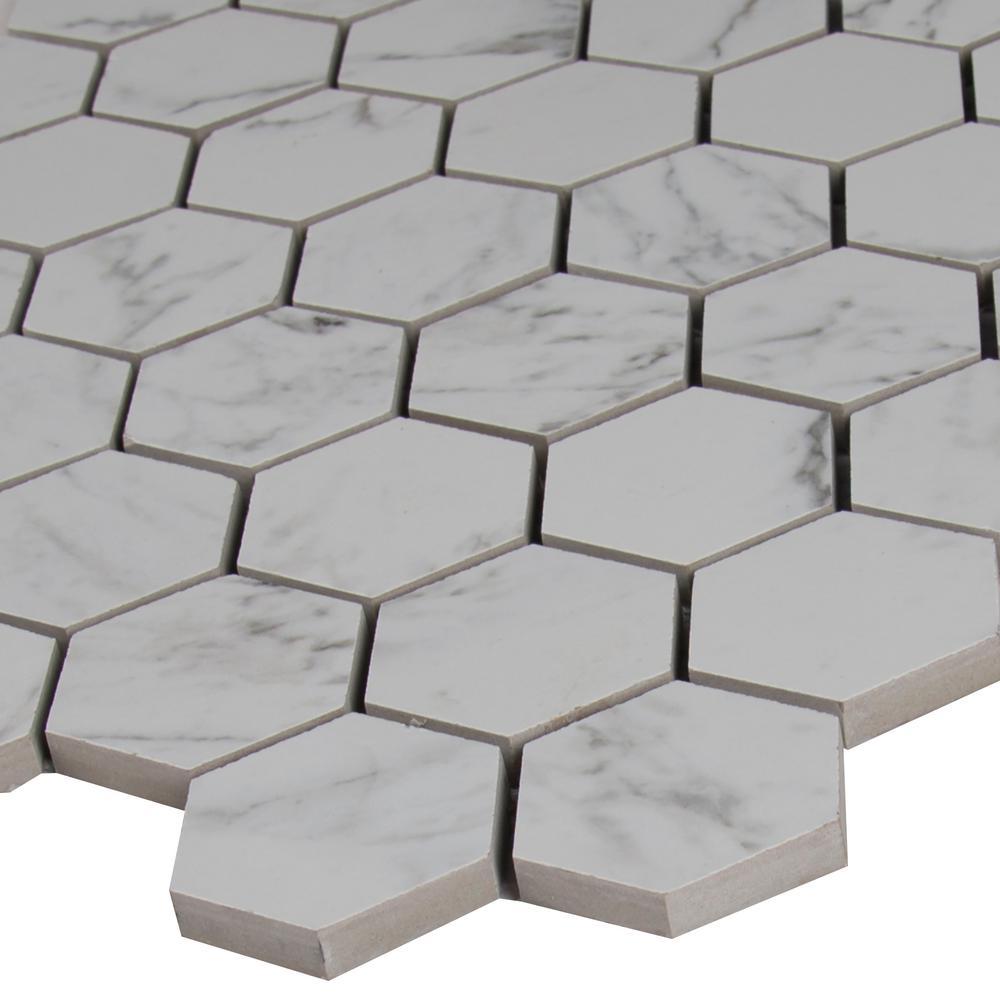 MS International Pietra Carrara Hexagon 2 in. Glazed Matte Porcelain Mesh-Mounted Mosaic Wall Floor Tile