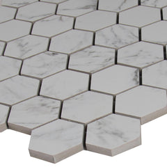 MS International Pietra Carrara Hexagon 2 in. Glazed Matte Porcelain Mesh-Mounted Mosaic Wall Floor Tile