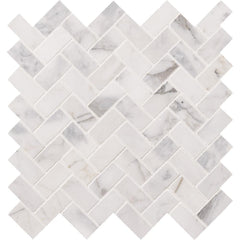 MSI Calacatta Cressa Herringbone 12 in. x 12 in. x 10mm Honed Marble Mesh-Mounted Mosaic Tile