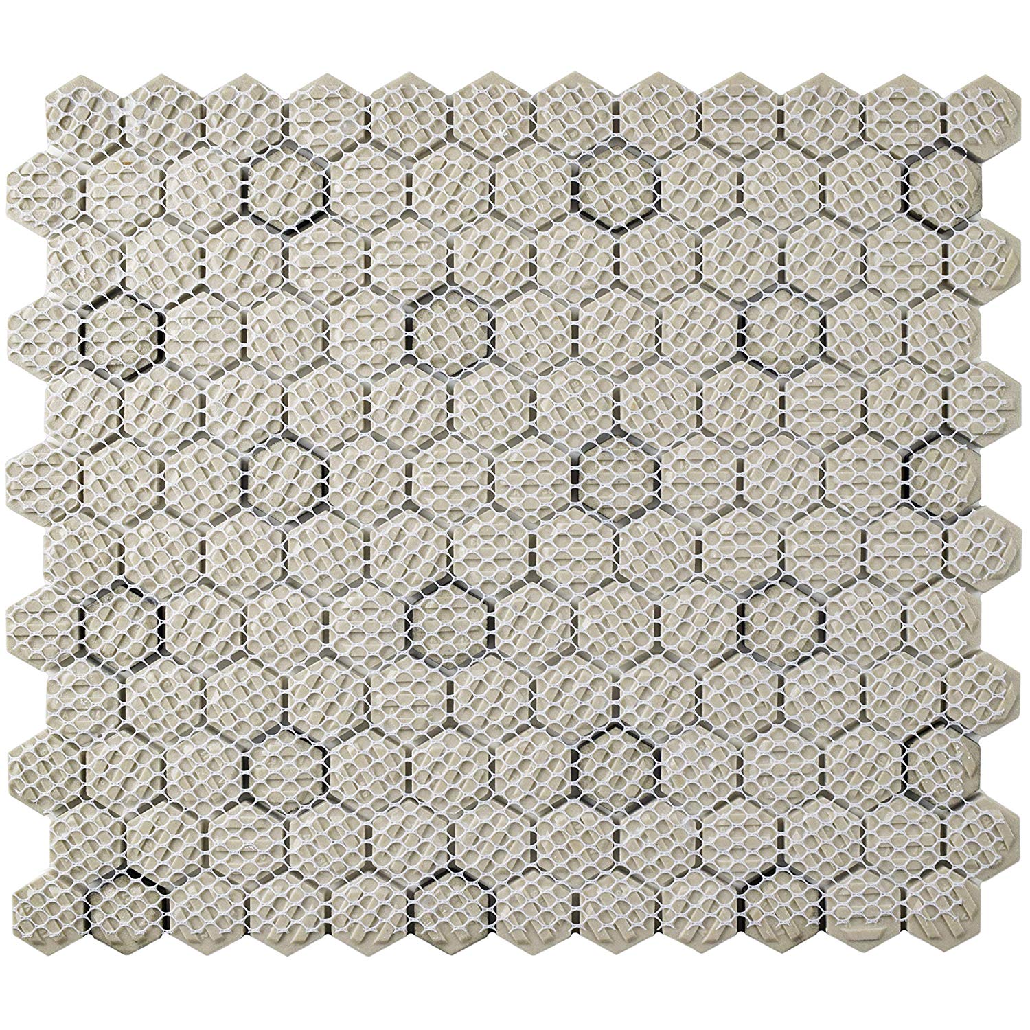 Retro Hex Porcelain Floor and Wall Tile, 10.25" x 11.75", Matte White with Black Dot