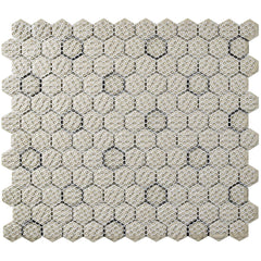 Retro Hex Porcelain Floor and Wall Tile, 10.25" x 11.75", Matte White with Black Dot