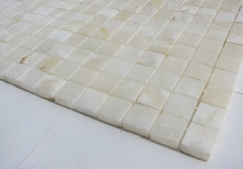 1x1 White Onyx Polished Marble Mosaic Tiles Meshed on 12x12 Sheet for Backsplash, Shower Walls, Bathroom Floors