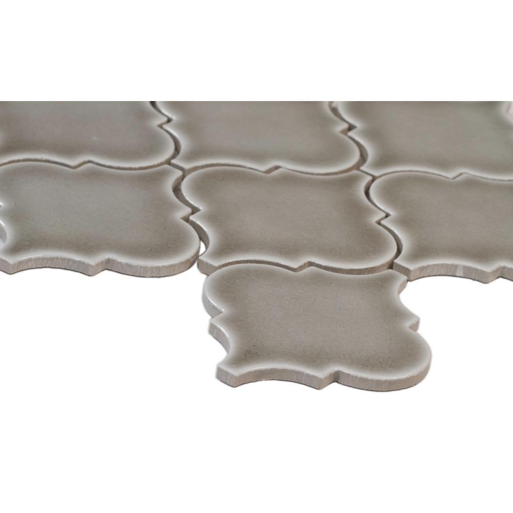 MS International Dove Gray Arabesque 10-1/2 in. x 15-1/2 in. x 8 mm Glazed Ceramic Mesh-Mounted Mosaic Wall Tile, Décor