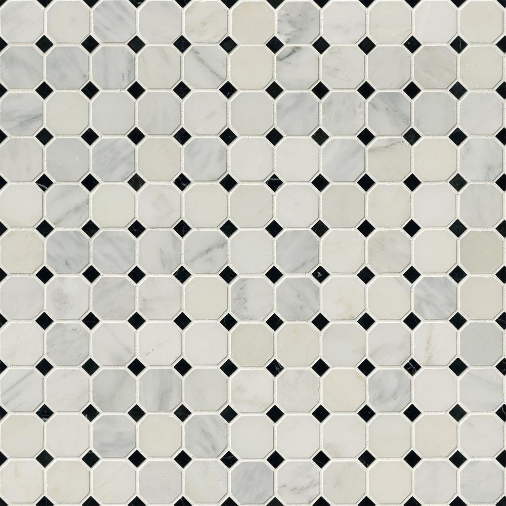 MS International Greecian White Octagon 12 in. x 12 in. x 10 mm Polished Marble Mesh-Mounted Mosaic Tile - Tenedos