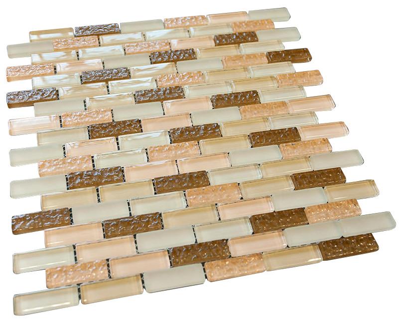 Brown and Pinky Crystal Glass Mosaic Tile Brick Pattern (Glossy&Matte)
