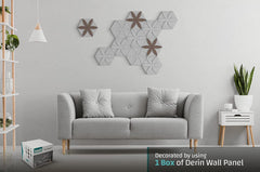 Peel and Stick Decorative Hexagonal 9x7.8 inch Wall Sculpture Panel Derin Series, Cast Stone, DIY Easy to Install, Wooden Add-ons (Box of 11 Pieces)