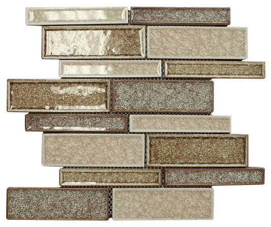 Cream Caramel Glossy Crackle Crystal Mosaic Wall Tiles Z Pattern